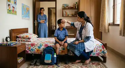 Doctor conducting child health visit at home in Gurgaon