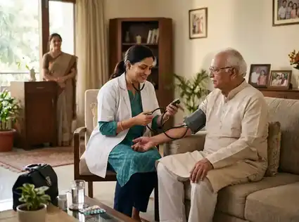 General physician visiting elderly patient at home in Gurgaon