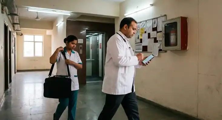 Doctor visiting elderly woman at home for regular health monitoring in Gurgaon