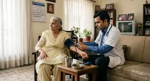 Doctor and nurse walking to patient for post-hospital recovery visit